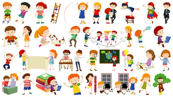 Conjunto Crianças Bonitos Desenho Animado Personagem Ilustração —  Vetores de Stock