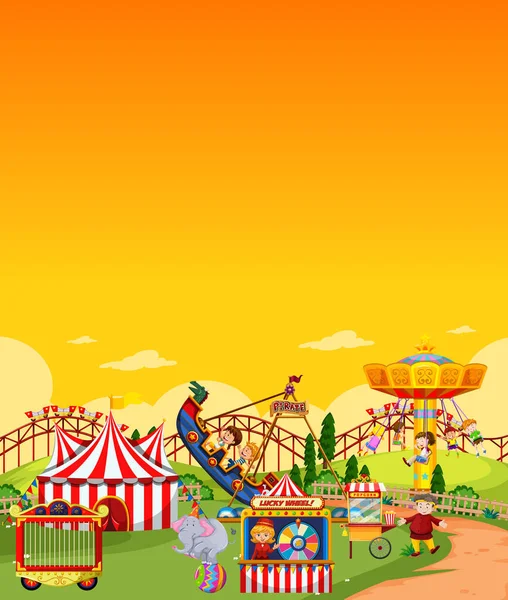 Amusement Park Scene Daytime Blank Yellow Sky Illustration — Stock Vector