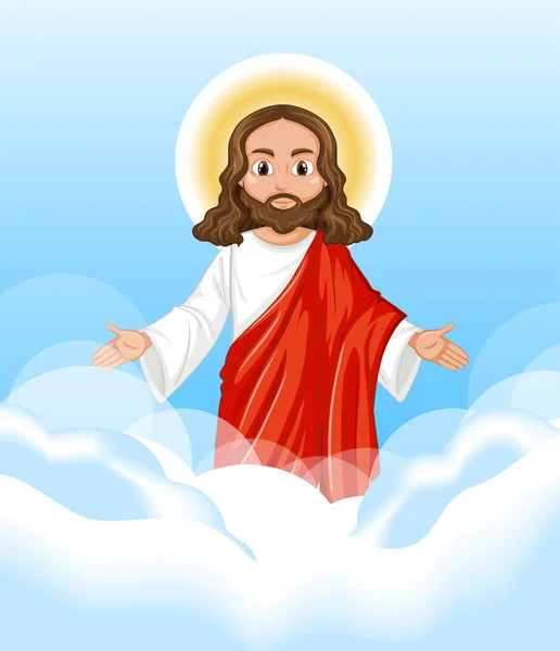 Jesus Preaching Standing Position Character Sky Background Illustration — Stock Vector