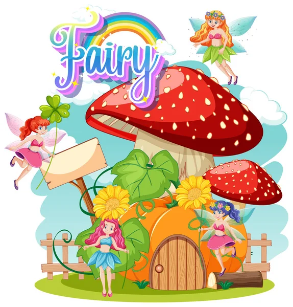 Fairy Logo Met Kleine Feeën Witte Achtergrond Illustratie — Stockvector