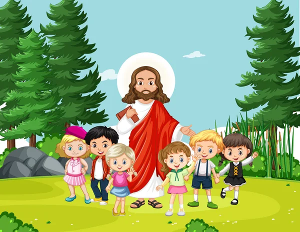 Jesus Children Park Illustration — Stock Vector