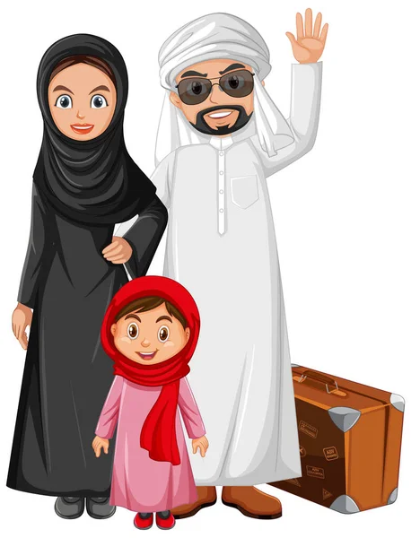 Arab Family Wearing Arab Costume Character Illustration — Stock Vector