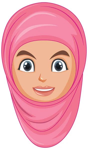 Happy Muslim Girl Head Illustration — Stock Vector