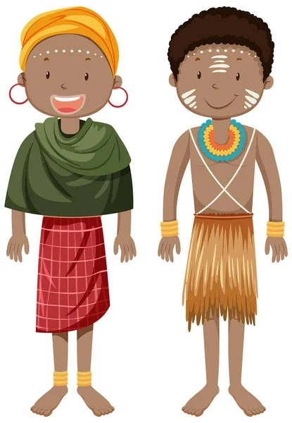 Etnische Mensen Van Afrikaanse Stammen Traditionele Kleding Cartoon Karakter Illustratie — Stockvector