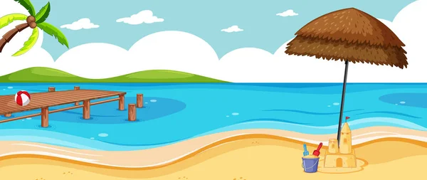 Paisaje Blanco Naturaleza Escena Playa Con Algunos Iconos Playa Ilustración — Vector de stock