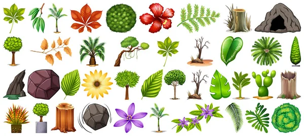 Beyaz arkaplan illüstrasyonunda izole edilmiş bir dizi farklı doğa