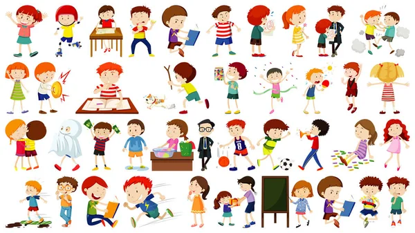 Set Activități Diferite Pentru Copii Izolate Ilustrații Fundal Alb — Vector de stoc