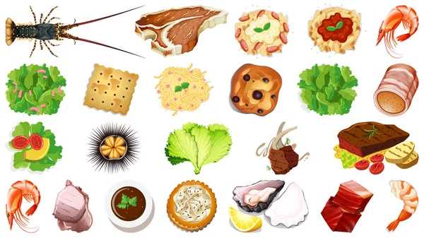 Conjunto Ingredientes Alimentares Frescos Ilustração — Vetor de Stock