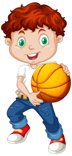 Lindo Personaje Dibujos Animados Jovencito Celebración Ilustración Baloncesto — Vector de stock