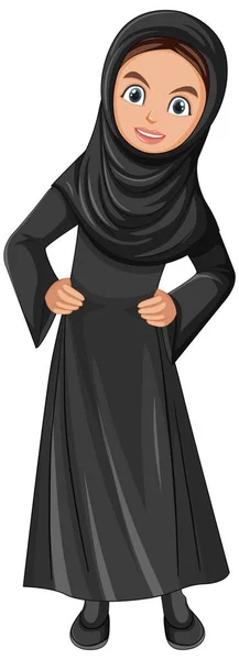 Leuke Moslim Meisje Karakter Illustratie — Stockvector