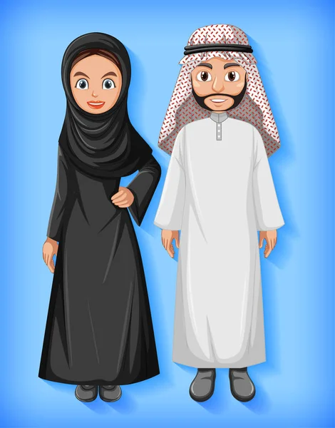 Pareja Árabe Dibujo Animado Carácter Ilustración — Vector de stock