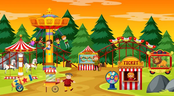 Amusement Park Scene Overdag Met Gele Lucht Illustratie — Stockvector