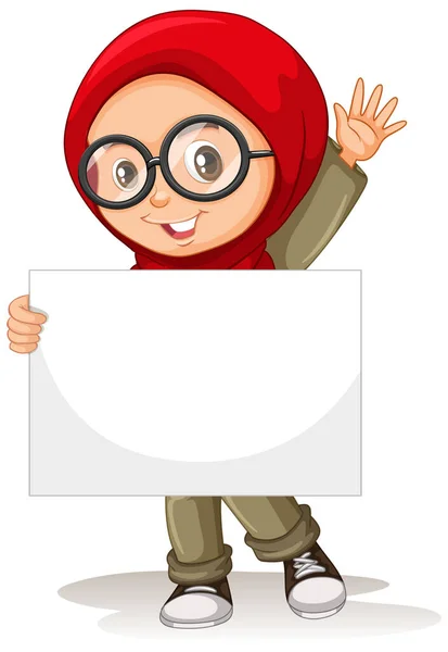 Cute Young Girl Cartoon Character Holding Blank Banner Illustration — Stock Vector