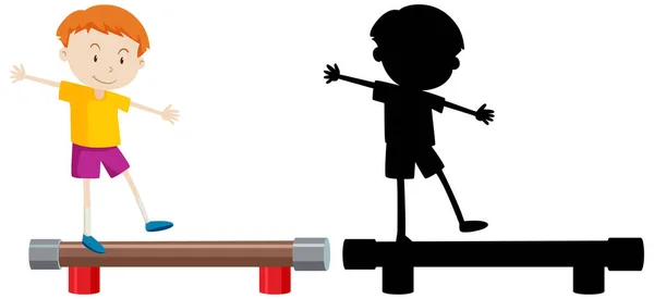 Niño Pie Equilibrio Con Silueta Ilustración — Vector de stock