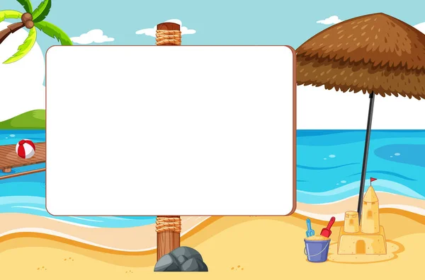 Banner Blanco Ilustración Escena Playa — Vector de stock