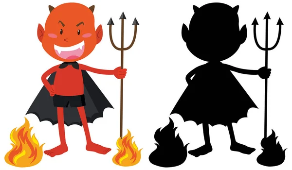 Красный Дьявол Огне Силуэтом Иллюстрации — стоковый вектор