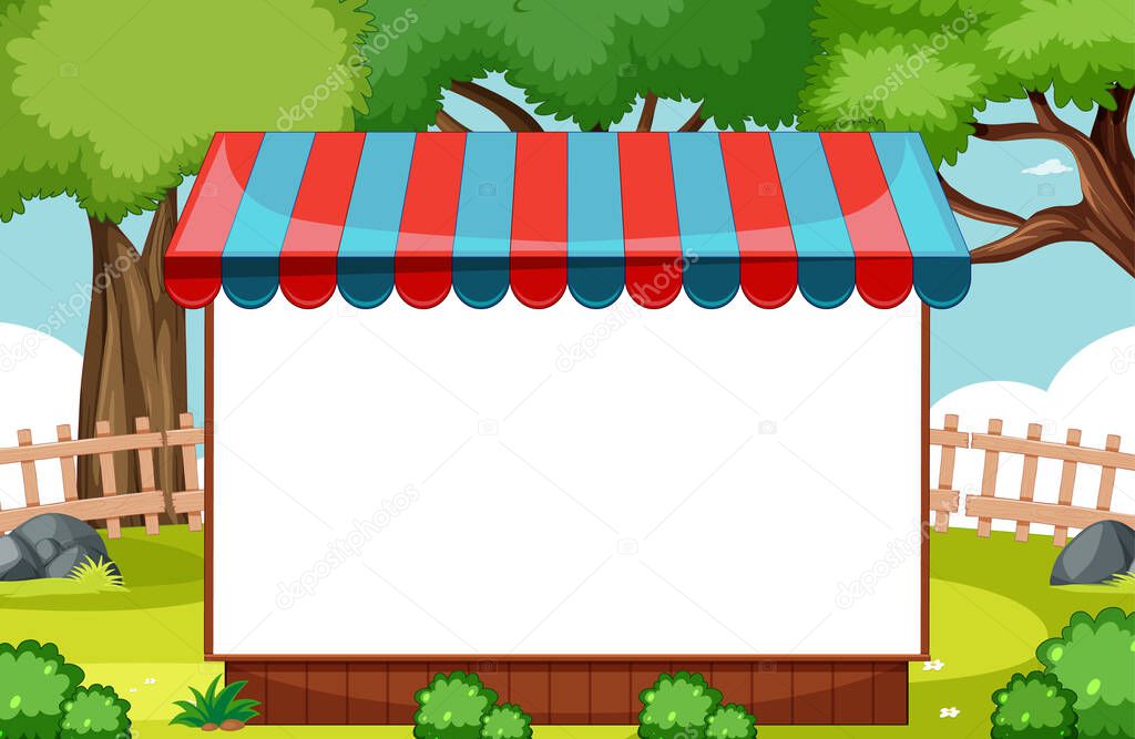 Blank banner with awning in nature park scene illustration