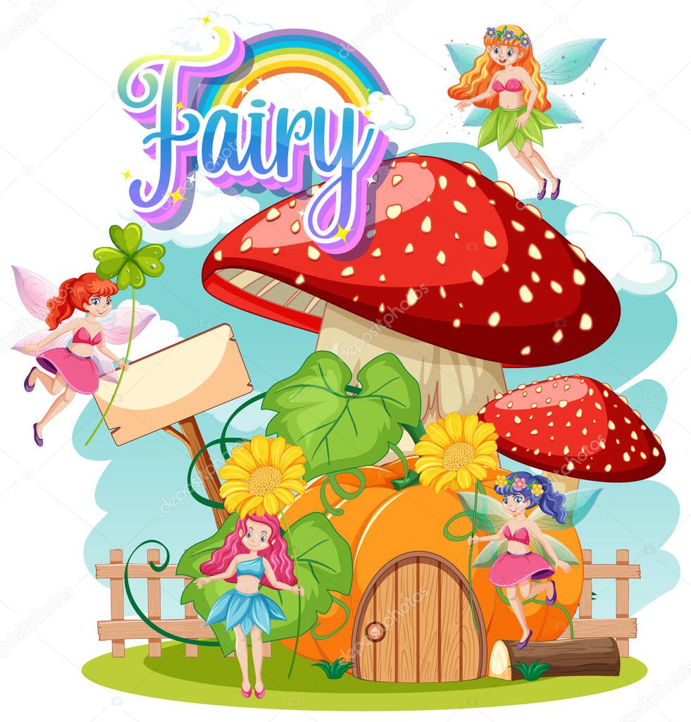 Fairy logo with little fairies on white background illustration
