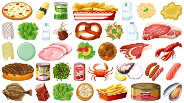 İzole edilmiş yemek çizimleri.