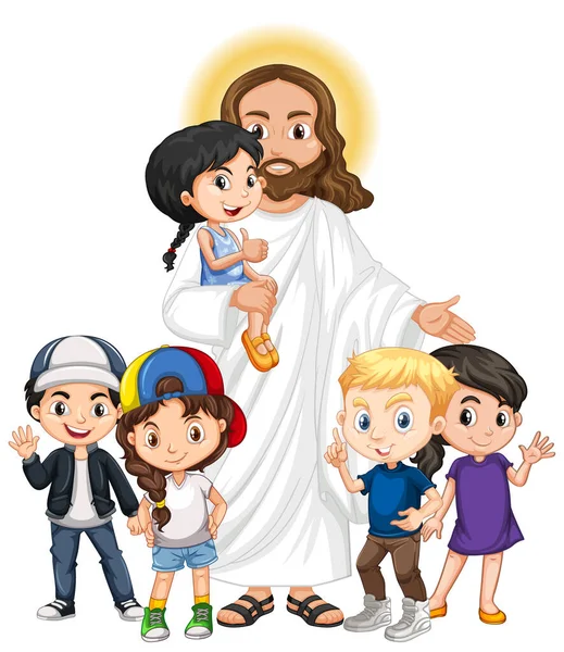 Jesus Children Group Cartoon Character Illustration — Stockový vektor