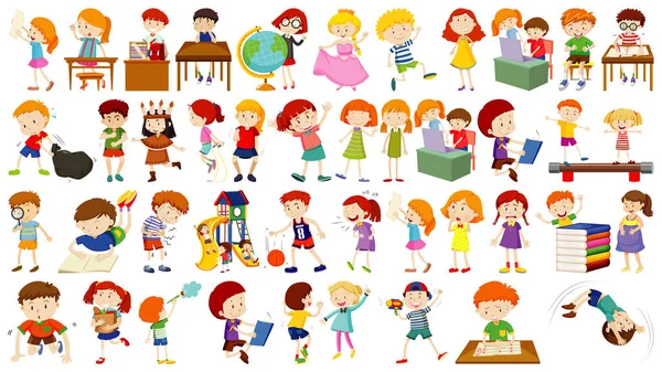 Zestaw Cute Dzieci Postać Kreskówek Ilustracja — Wektor stockowy