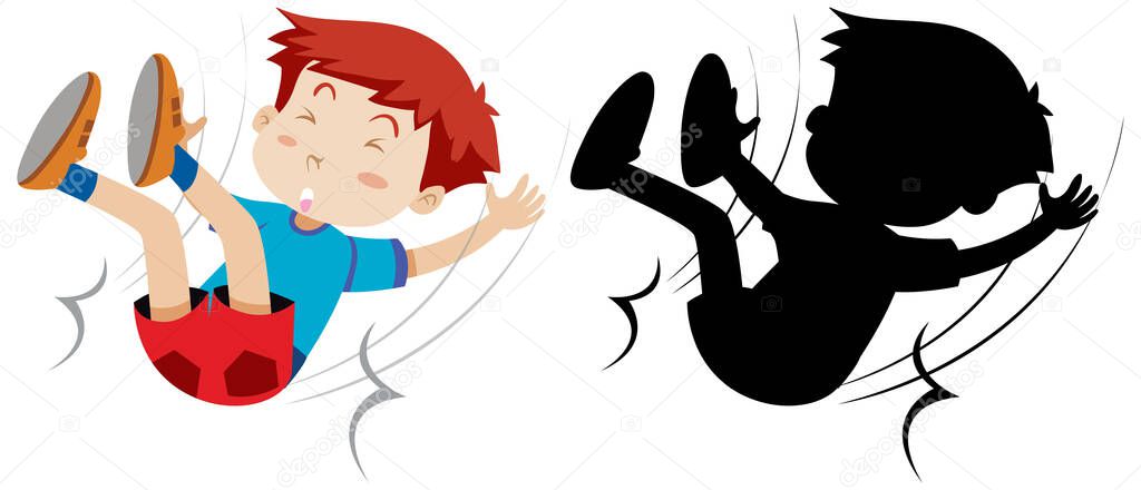 Boy fall down with its silhouette illustration