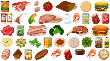 İzole edilmiş yemek çizimleri.