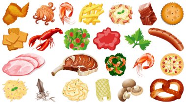 Bir dizi taze gıda malzemesi çizimi