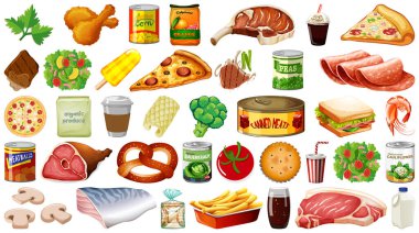 İzole edilmiş yemek çizimleri.