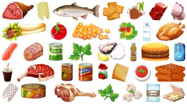 İzole edilmiş yemek çizimleri.