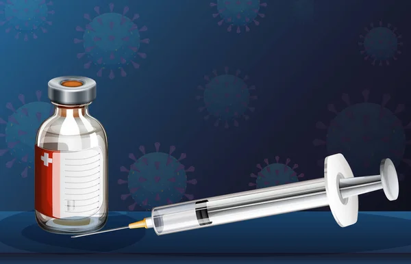 コロナウイルスワクチンと注射器のイラスト — ストックベクタ