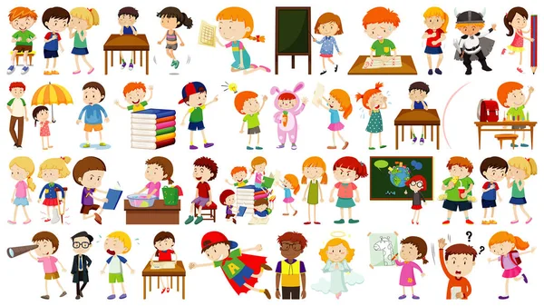 Set Simpatici Bambini Cartone Animato Personaggio Illustrazione — Vettoriale Stock