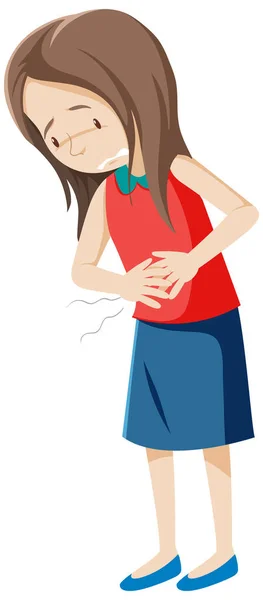 Sick Woman Having Stomach Ache White Background Illustration — Stock Vector