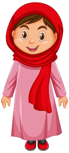 Cute Muslim Girl Character Illustration — Stock Vector