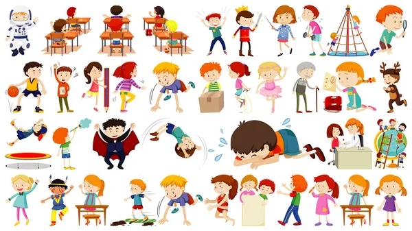 Conjunto Niños Lindos Ilustración Personajes Dibujos Animados — Vector de stock