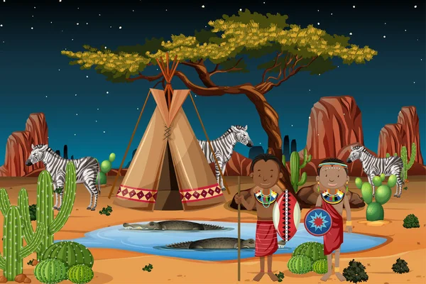 Etniske Folk Afrikanske Stammer Traditionelle Tøj Naturen Baggrund Illustration – Stock-vektor