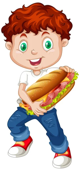 Carino Ragazzo Tenendo Panino Illustrazione — Vettoriale Stock