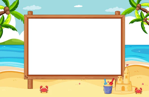 Blank Wooden Frame Beach Scene Illustration — Stock Vector