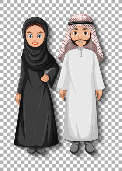 Pareja Árabe Dibujo Animado Carácter Ilustración — Vector de stock