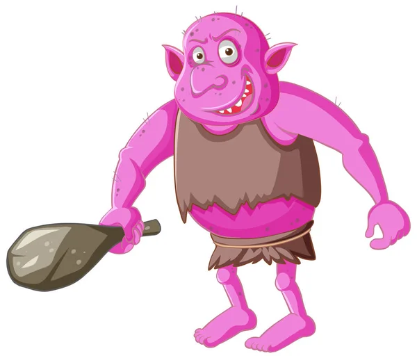 Goblin Rosa Troll Que Sostiene Herramienta Caza Ilustración Aislada Del — Vector de stock