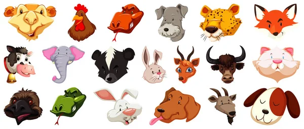 Set Von Verschiedenen Niedlichen Cartoon Tiere Kopf Riesige Isoliert Auf — Stockvektor