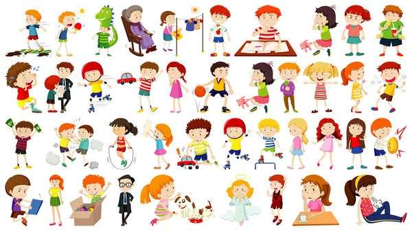 Conjunto Niños Lindos Ilustración Personajes Dibujos Animados — Vector de stock