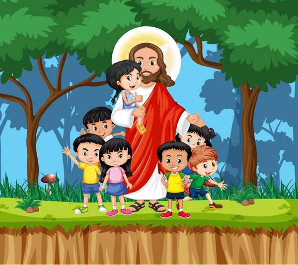 Jesus Children Park Illustration — Stock Vector