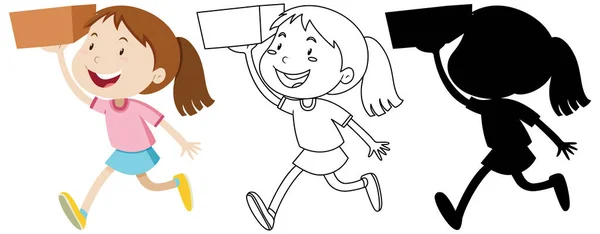 Menina Segurando Caixa Com Seu Contorno Silhueta Ilustração —  Vetores de Stock