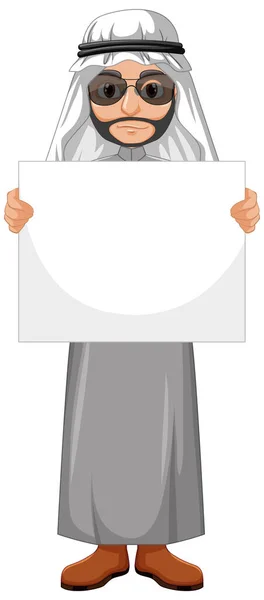 Adulto Homem Árabe Vestindo Árabe Traje Segurando Branco Banner Ilustração — Vetor de Stock
