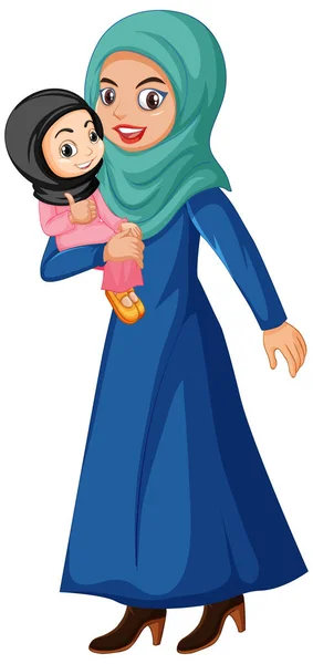 Muslim Mother Kid Cartoon Character Illustration — Stock Vector