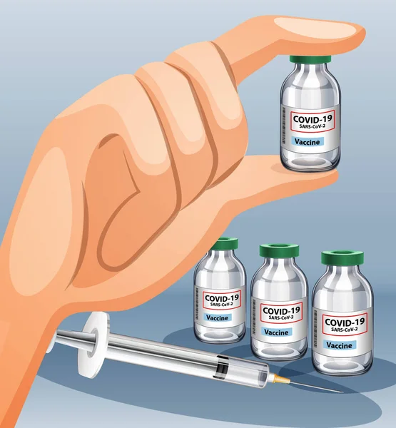 コロナウイルスワクチンと注射器のイラスト — ストックベクタ