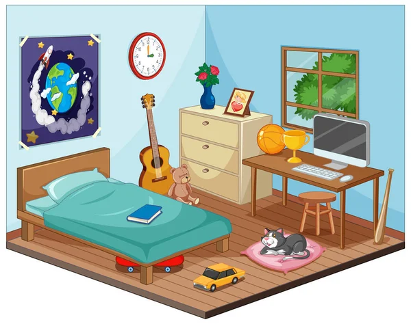 Parte Del Dormitorio Los Niños Escena Ilustración Estilo Dibujos Animados — Vector de stock