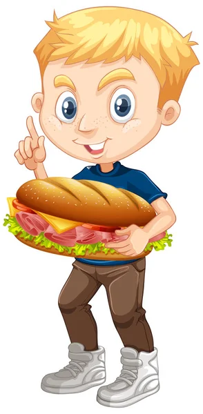 Netter Junge Mit Sandwich Illustration — Stockvektor