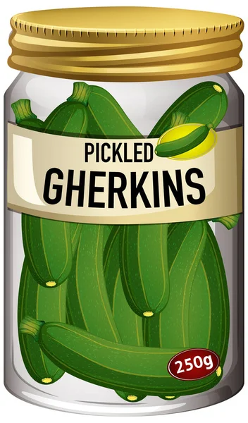 ガラス瓶の中の食品は 漫画スタイルの隔離されたイラストでGherkins漬け — ストックベクタ